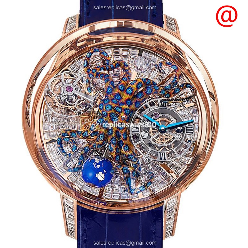 Jacob & Co AT802.40.BD.UA.AFL4D - Manual - 18kt Rose Gold - Skull Dial - Blue Alligator - Gold Clasp