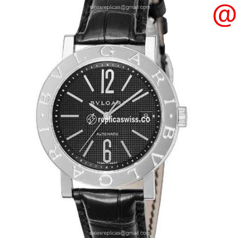 Bulgari BB38BSLDAUTO Replica - Automatic - Steel Case - Black Dial - Alligator Black Strap - Luxury Replica BULGARI Watch