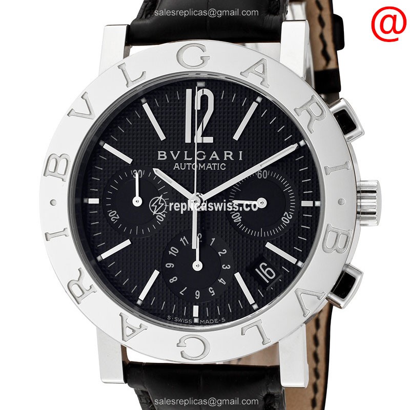 Bulgari 101375 Automatic - Stainless Steel - Black Dial - Alligator Black Buckle - Luxury Replica BULGARI Watch