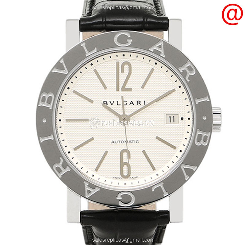 Bulgari 101367 Replica - Automatic - Stainless Steel - White Dial - Black Alligator Strap - Luxury Replica BULGARI Watch