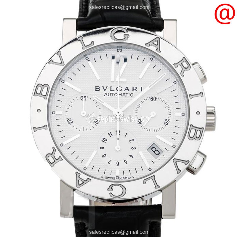 Bulgari BB38WSLDCH Automatic - White Dial - Steel Case - Black Alligator Strap - Clasp - Luxury Replica BULGARI Watch