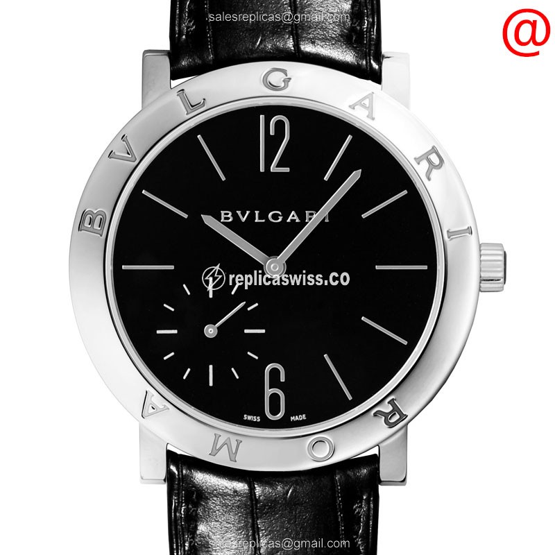 Bulgari 102357 Replica - Automatic - Steel Case - Black Dial - Alligator Black Strap - Luxury Replica BULGARI Watch