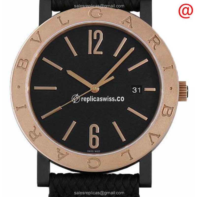Automatic Bulgari 102977 Bronze Case - Black Dial - Leather Strap - Buckle Clasp