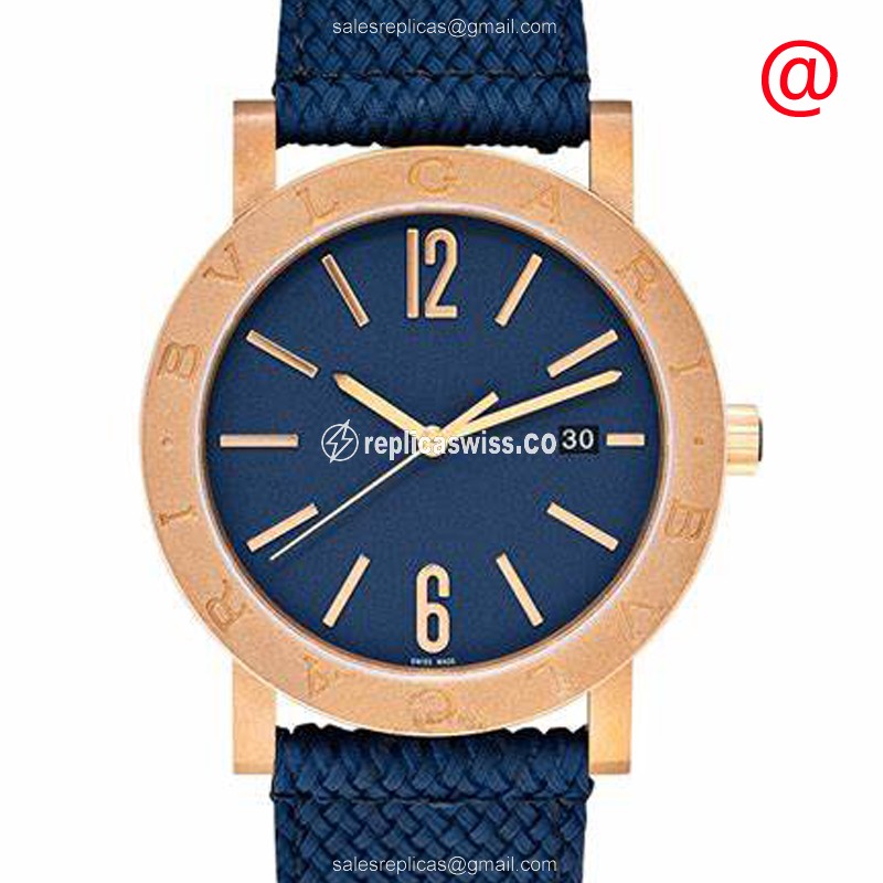 Bulgari 103132 Replica - Automatic - Bronze Case - Blue Dial - Canvas Blue Strap