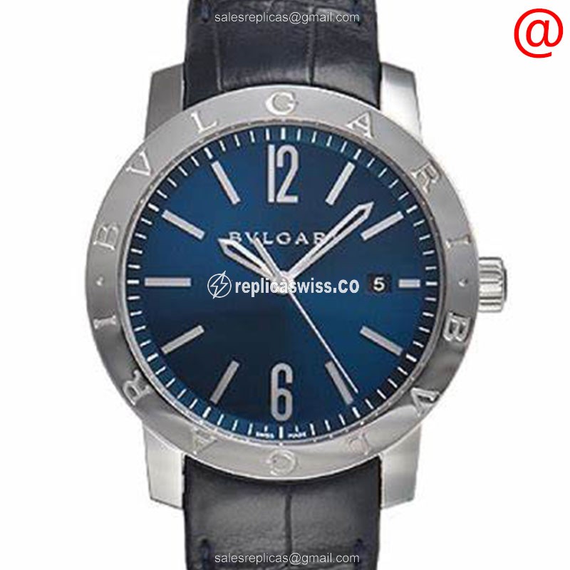 Bulgari 102355 Replica - Automatic - Blue Dial - Stainless Steel Case - Black Alligator Strap