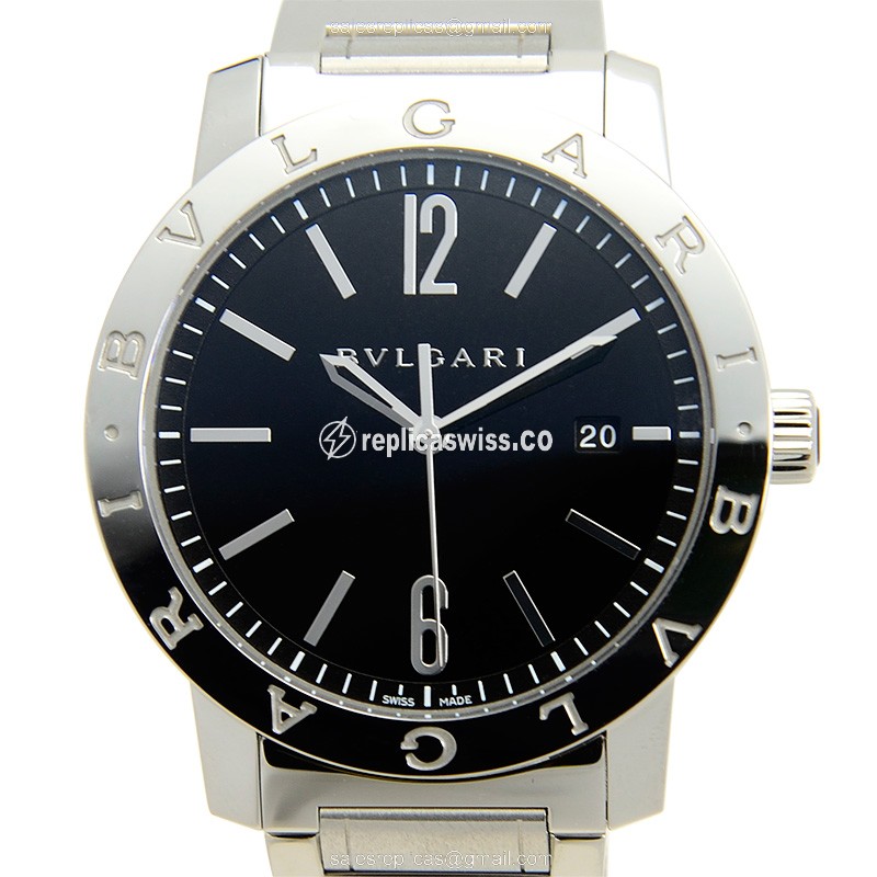 Bulgari BB41SSD Replica - Automatic - Steel Case - Black Dial - Silver Strap