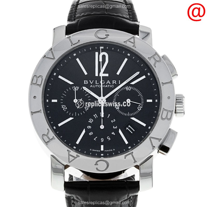 Bulgari 101558 Replica - Automatic - Black Dial - Alligator Black Strap - Luxury Replica BULGARI Watch