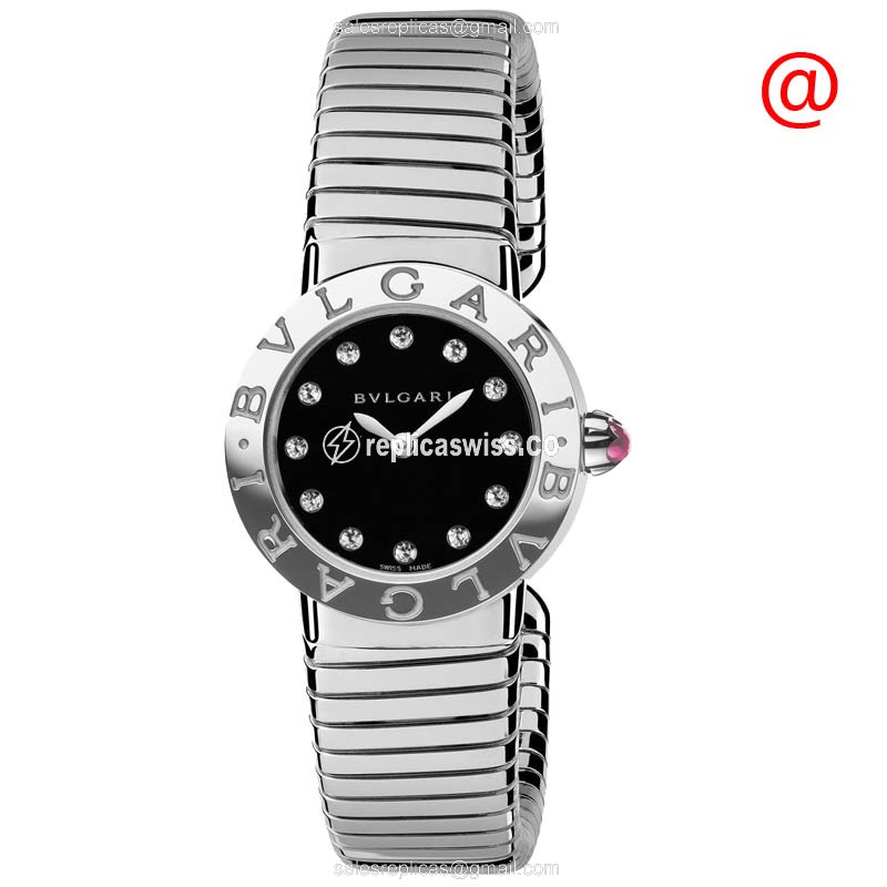 Bulgari 102223 Quartz Watch - Black Dial - Steel Case - Silver Bangle Clasp - Luxury Replica BULGARI Watch