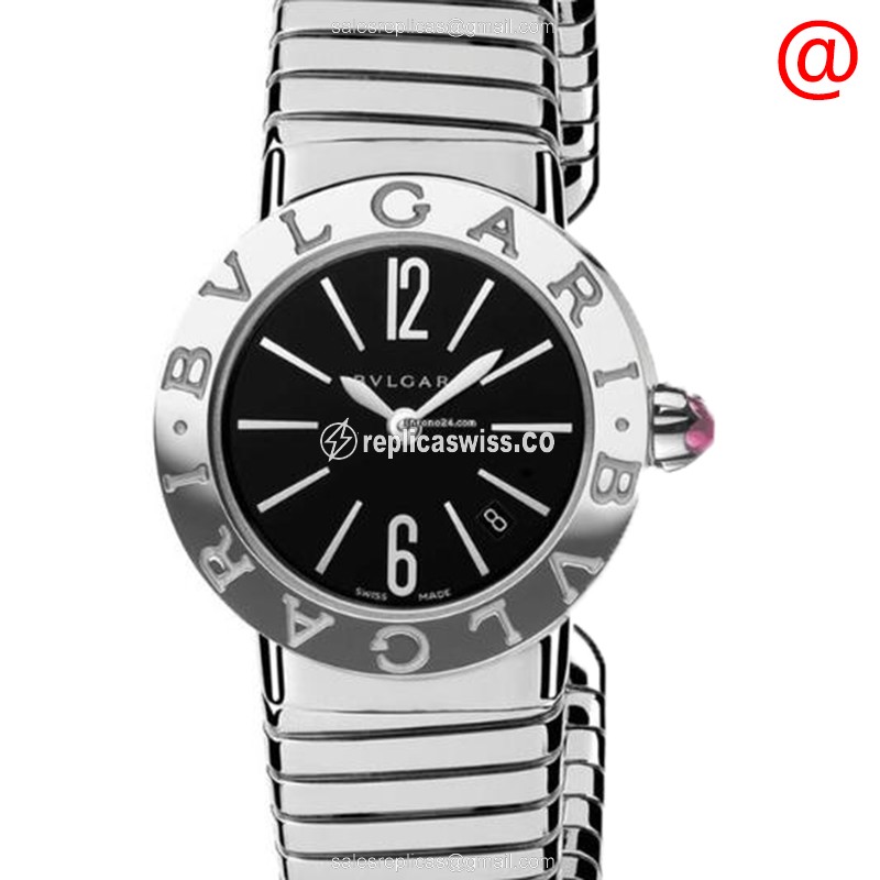 Bulgari 102097 Quartz Watch - Black Dial - Steel Case - Silver Bangle Clasp - Luxury Replica BULGARI Watch