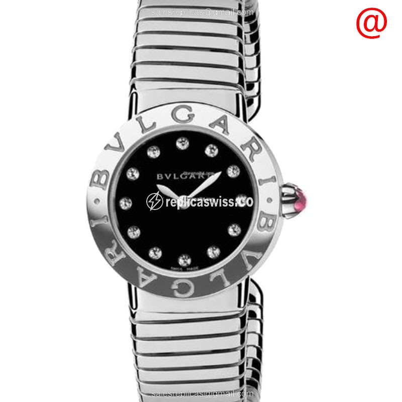 Bulgari 102224 Quartz Watch - Stainless Steel Case - Black Dial - Silver Bangle Clasp - Luxury Replica BULGARI Watch