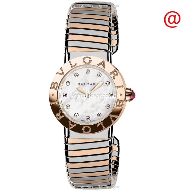 Bulgari 102147 Quartz 18kt Rose Gold - White Dial - Bangle Clasp