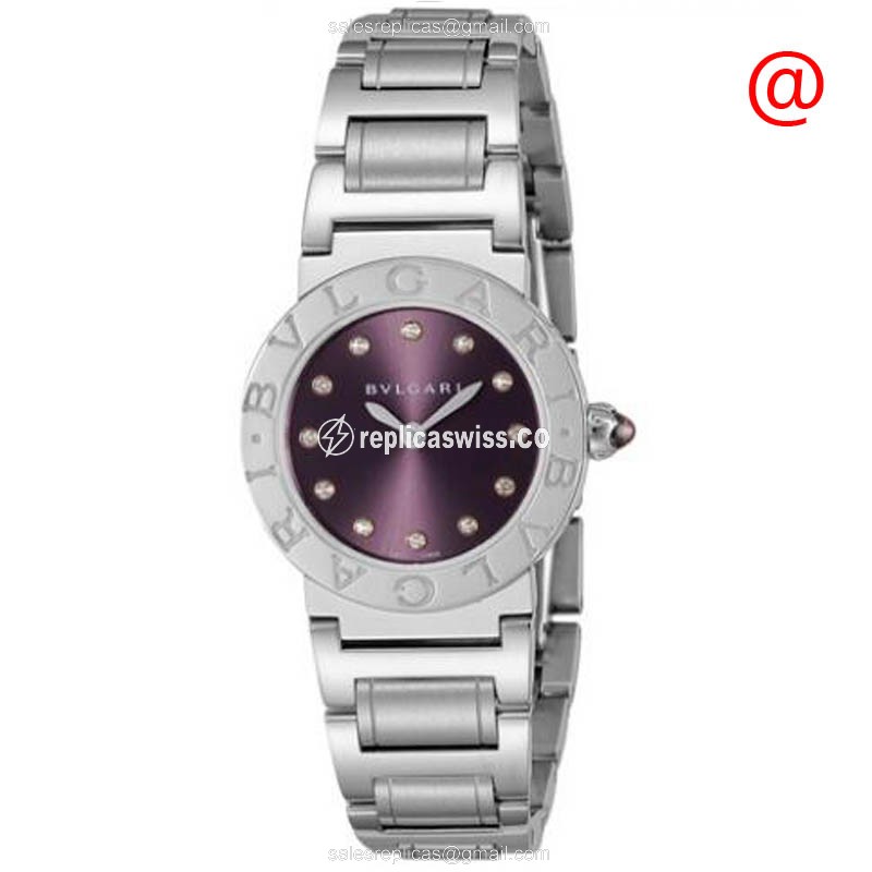 Bulgari 102606 Quartz Watch - Stainless Steel Case - Purple Dial - Silver Steel Band