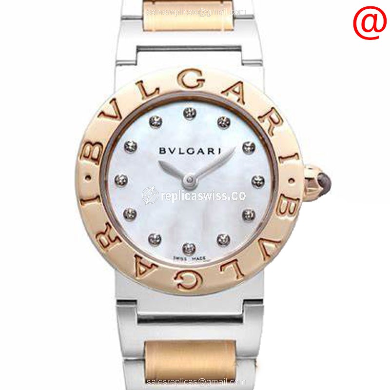 Bulgari 101887 Quartz Replica - 18kt Rose Gold Case - White Dial - Gold Steel Strap - Luxury Replica BULGARI Watch