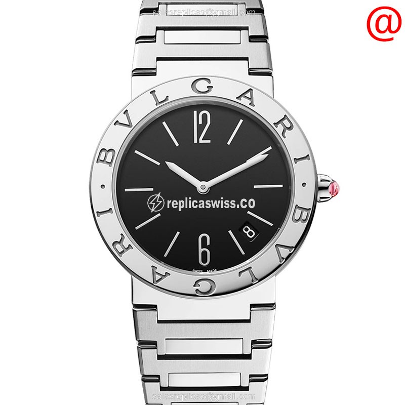 Bulgari 102072 Automatic Stainless Steel Watch - Black Dial, Silver Clasp, Steel Band - Luxury Replica BULGARI Watch