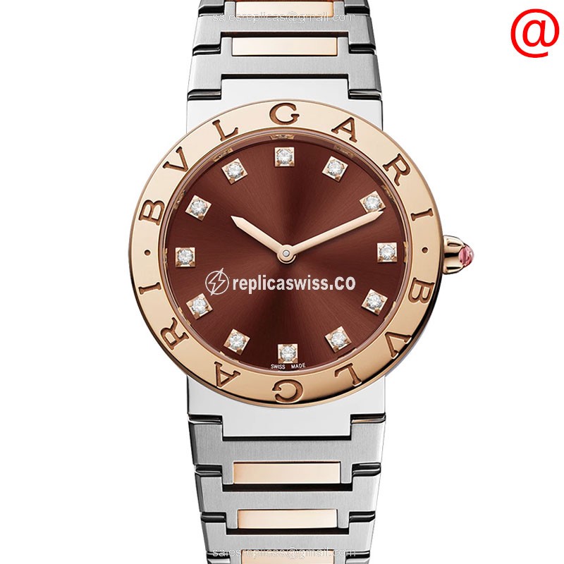 Bulgari 102157 Replica - Automatic - 18kt Rose Gold & Steel - Brown Dial - Gold Strap