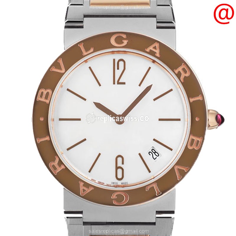 Bulgari 102925 Replica - Automatic - 18kt Rose Gold - Steel Case - White Dial - Gold Strap