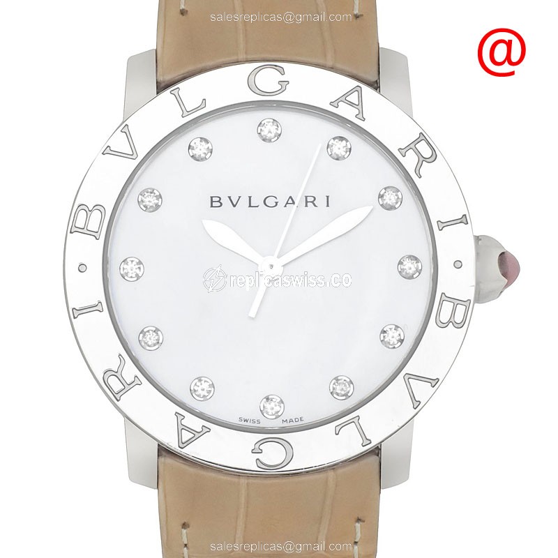 Bulgari 101894 Replica - Automatic - Stainless Steel - White Dial - Beige Alligator Strap - Luxury Replica BULGARI Watch