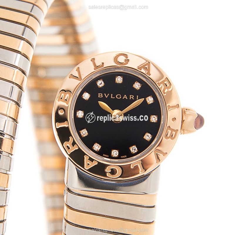 Bulgari BBLP191TSG Quartz - 18kt Rose Gold Case - Black Dial - Bangle Clasp