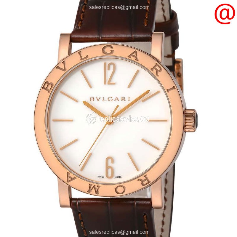 Bulgari 102187 Replica - Automatic - 18kt Rose Gold - White Dial - Brown Alligator Strap