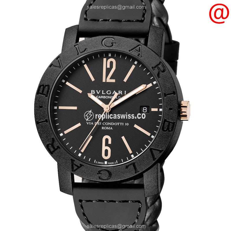 Bulgari 102632 Replica - Automatic Carbon Fiber - Black Dial - Cowhide Black Strap - Luxury Replica BULGARI Watch