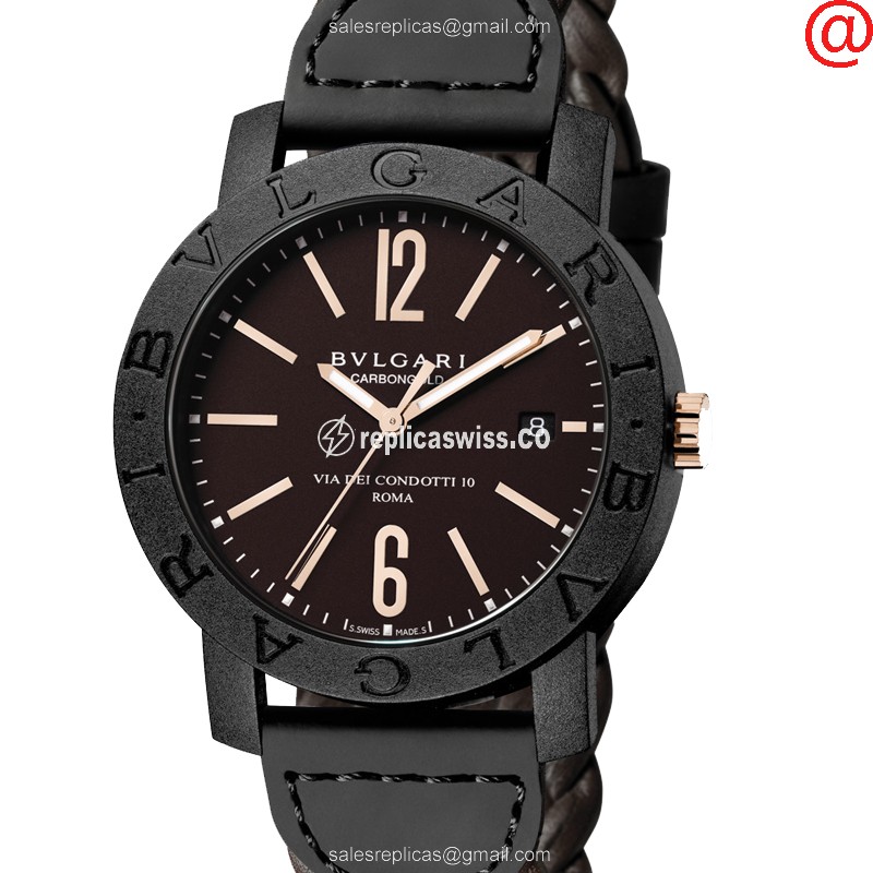 Bulgari 102633 Replica - Automatic - Carbon Fiber Case - Brown Dial - Brown Cowhide Strap