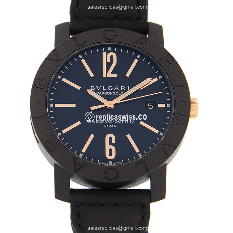Bulgari BBP40C3CGLD Replica - Automatic - PVD Titanium - Blue Dial - Leather Blue Strap