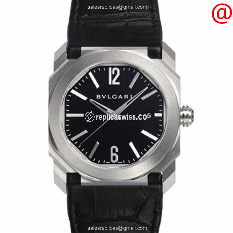 Bulgari Octo Roma Replica - Automatic - Steel Case - Black Dial - Alligator Black Strap - Luxury Replica OCTO ROMA Watch