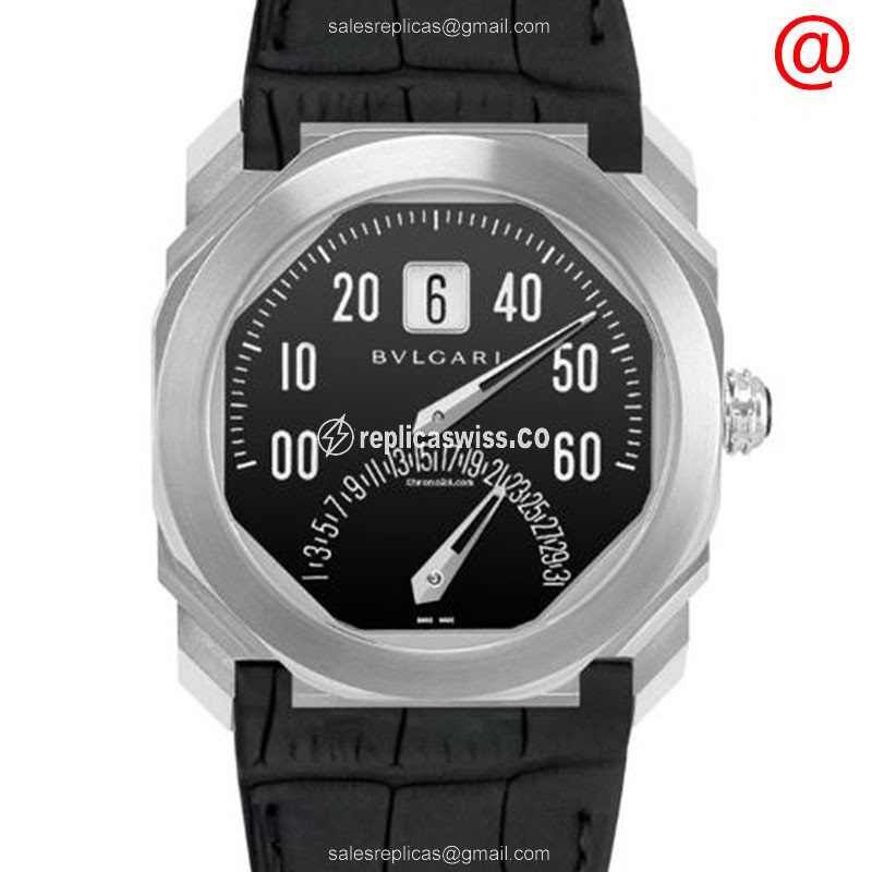 Bulgari 102369 Octo Finissimo Replica - Automatic - Black Dial - Stainless Steel - Black Alligator Strap - Luxury Replica OCTO FINISSIMO Watch