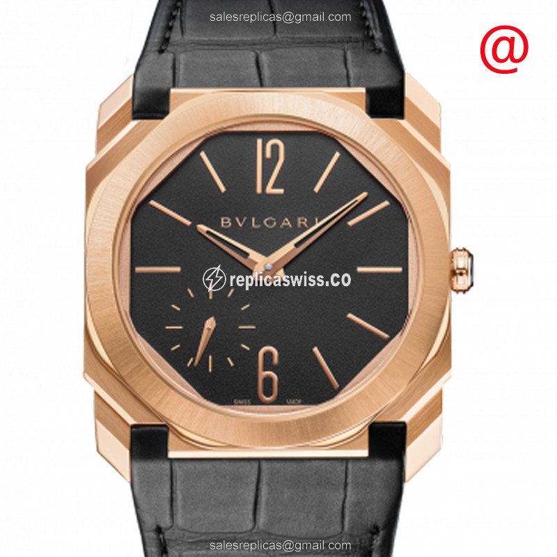 Bulgari OCTO FINISSIMO 103286 Replica - Automatic 18kt Rose Gold - Black Dial - Alligator Black Strap - Luxury Replica OCTO FINISSIMO Watch