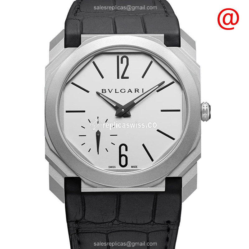 Bulgari 103035 OCTO Replica - Automatic - Steel Case - White Dial - Grey Alligator Strap - Luxury Replica OCTO FINISSIMO Watch