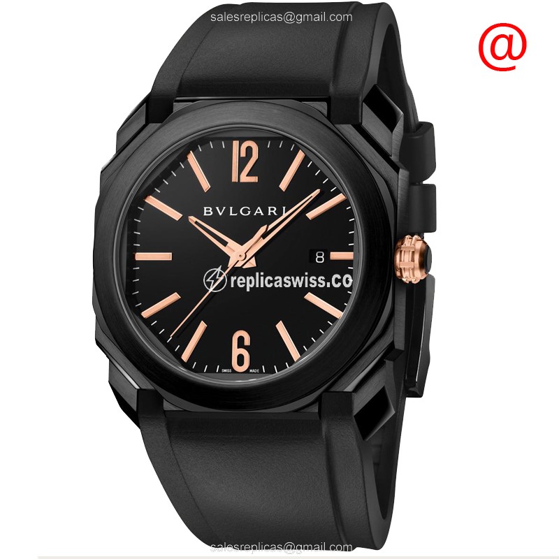 Bulgari OCTO ROMA Replica - Automatic - Ceramic/Steel - Black Dial - Rubber Strap
