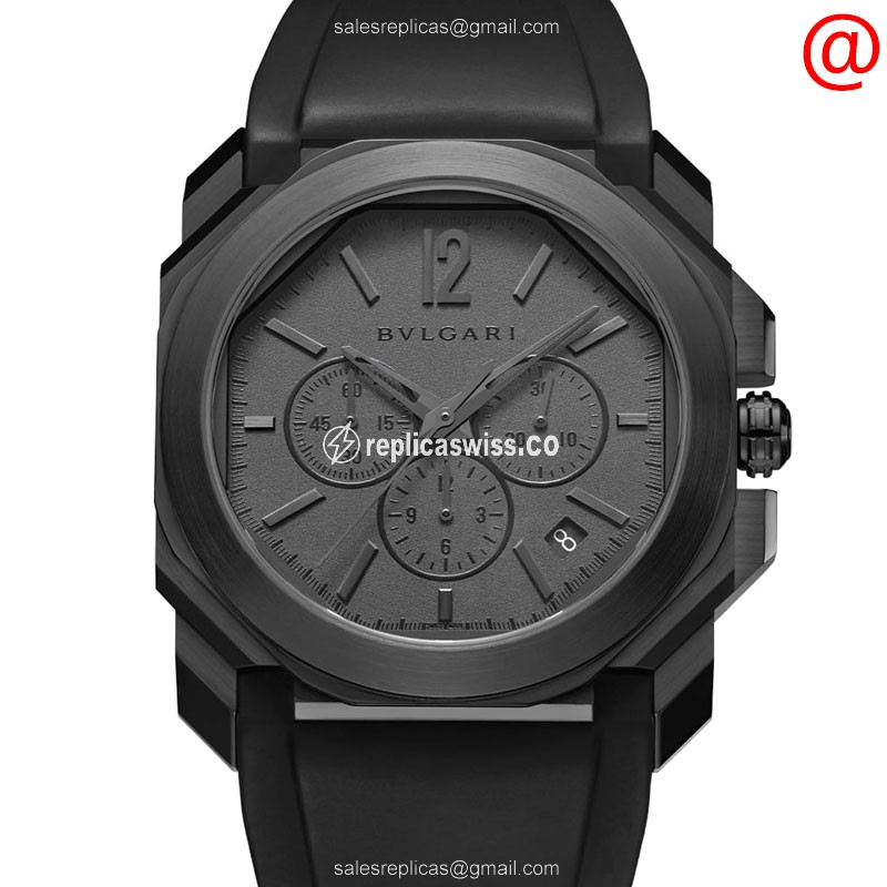 Bulgari 103027 OCTO Finissimo Automatic - Black Dial - Rubber Strap - Clasp - Luxury Replica OCTO FINISSIMO Watch