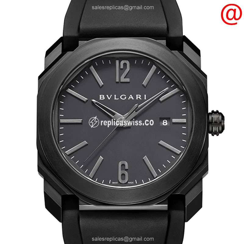 Bulgari 102737 OCTO ROMA Replica - Automatic - Steel Case - Black Dial - Rubber Black Strap