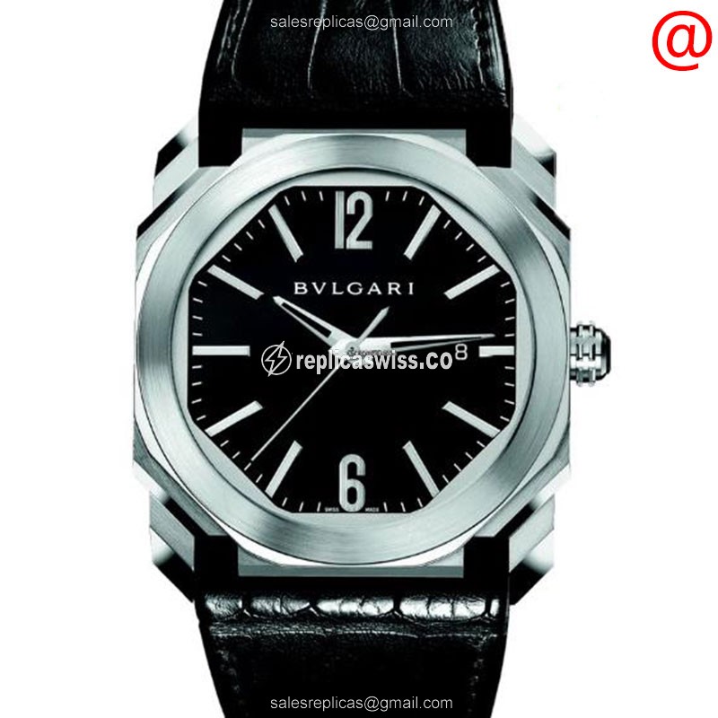 Bulgari 101964 OCTO ROMA - Automatic - Steel Case - Black Dial - Alligator Black Strap - Luxury Replica OCTO ROMA Watch