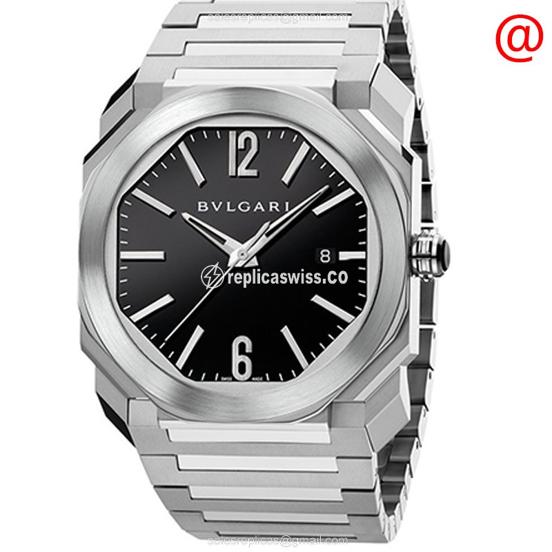 Bulgari OCTO ROMA Replica - Automatic - Black Dial - Steel Case - Silver Strap - Luxury Replica OCTO ROMA Watch