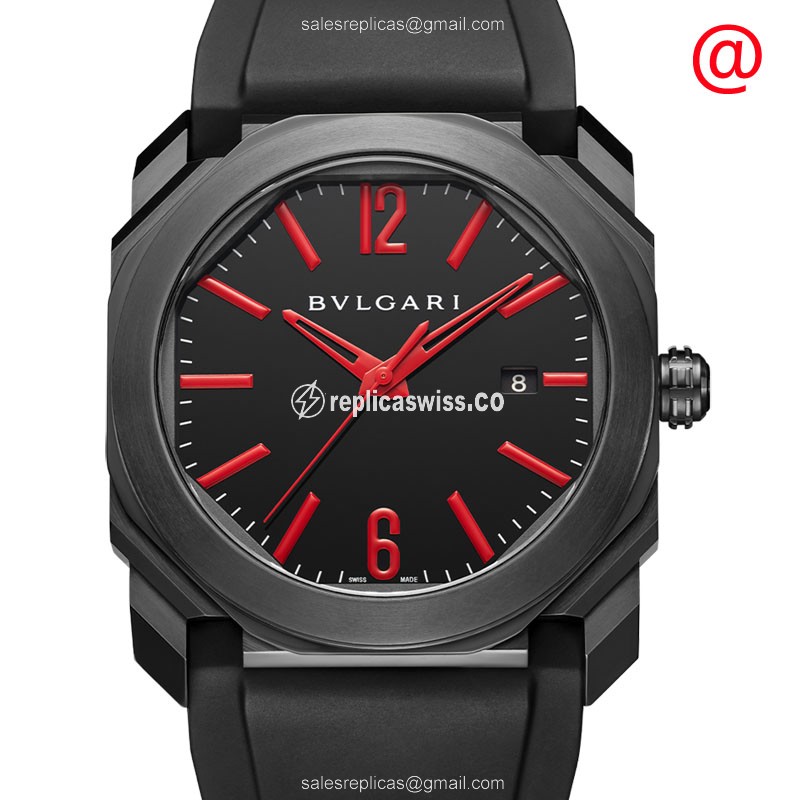 Bulgari 102738 OCTO ULTRANERO - Automatic - Black Dial - Stainless Steel - Black Rubber Strap - Luxury Replica OCTO ULTRANERO Watch