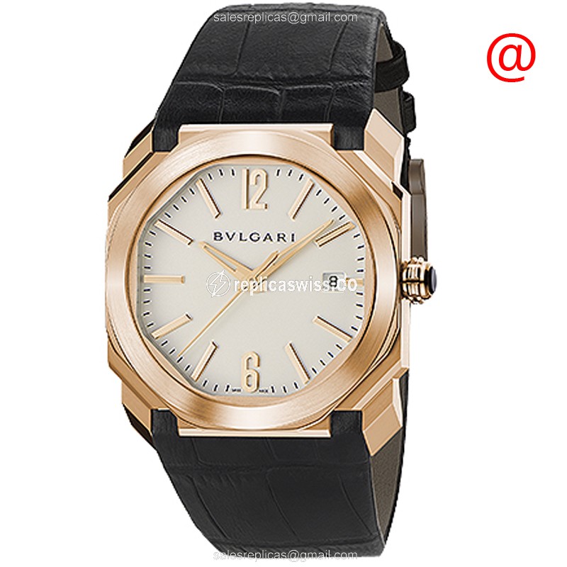 Bulgari OCTO ROMA Replica - Automatic 18kt Rose Gold - Silver Dial - Black Alligator Strap