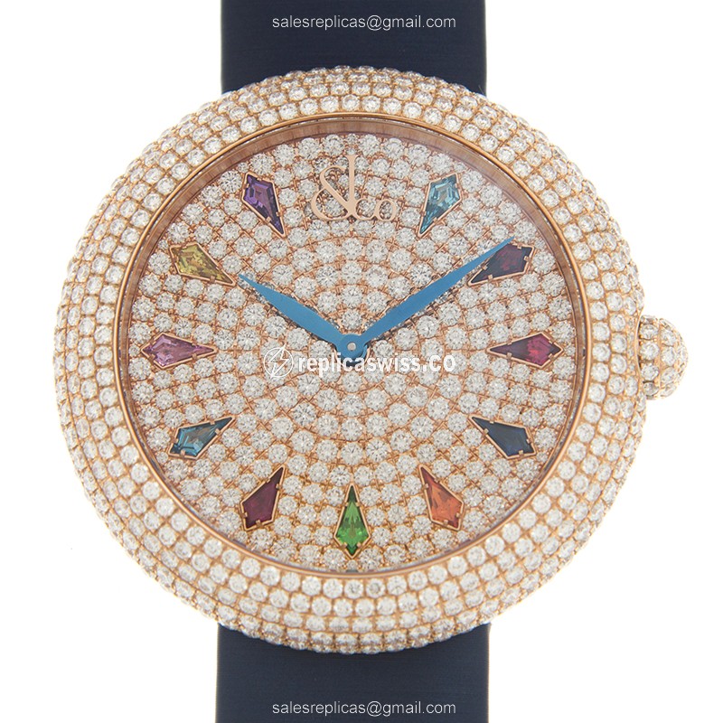 Jacob & Co BQ030.40.RH.RR.ASK4A - Quartz - 18kt Rose Gold - Diamond Gold Dial - Blue Silk Strap - Buckle Clasp