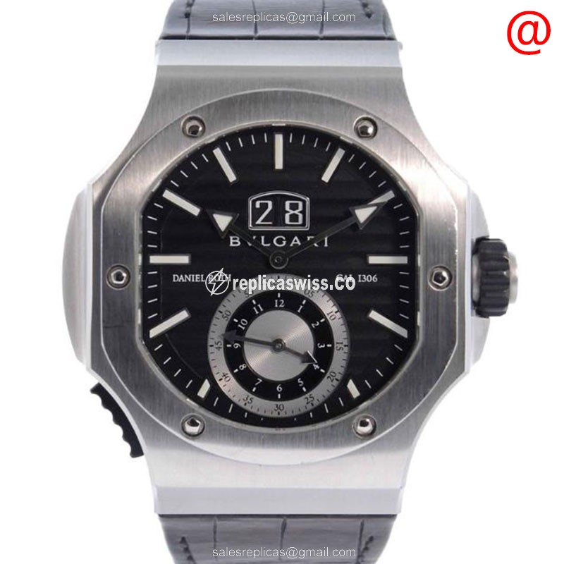 Bulgari 101844 Daniel Roth Replica - Automatic - Steel Case - Black Dial - Alligator Black Strap - Luxury Replica DANIEL ROTH Watch