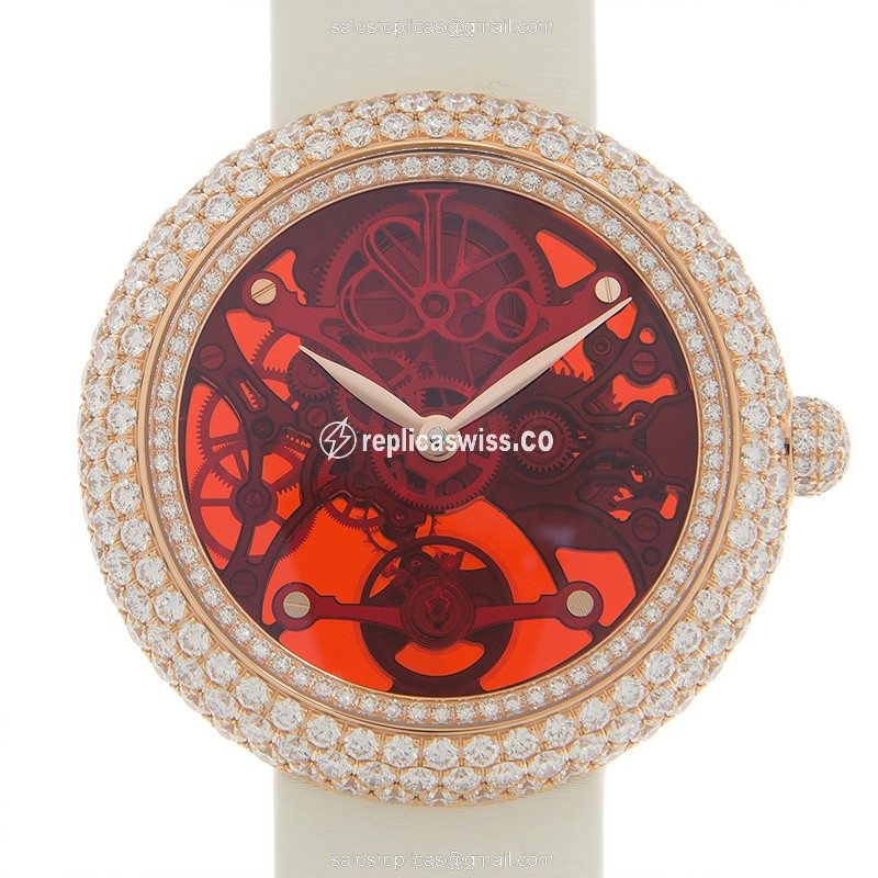 Jacob & Co BS431.40.RD.QR.ASB4A Replica - Automatic 18kt Rose Gold & Diamond Red Dial Silk White Buckle