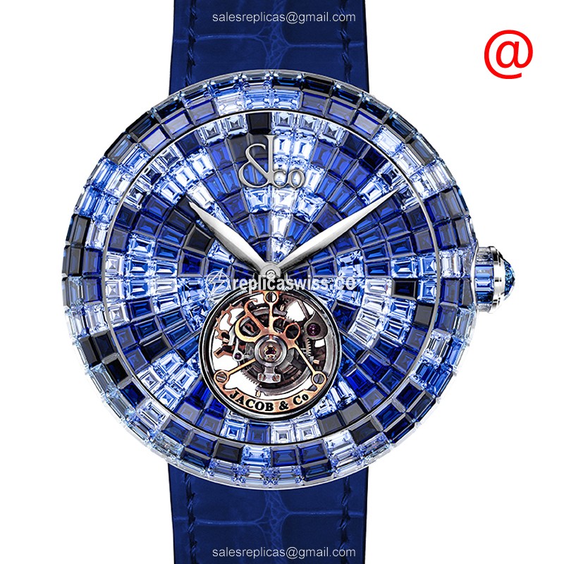 Jacob & Co BRILLIANT Watch - Manual Wind 18kt Gold - Blue Dial & Blue Alligator Strap - Luxury Replica BRILLIANT Watch