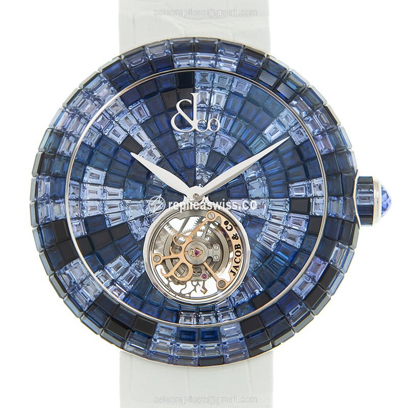 Jacob & Co BT543.30.CB.CB.BBSAA - Automatic - 18kt White Gold - Diamond Blue Dial - White Leather Strap