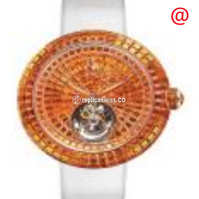 Jacob & Co BT543.40.BO.BO.BBSAA - Manual Wind - 18kt Rose Gold - Orange Dial - White Leather Strap - Luxury Replica BRILLIANT Watch