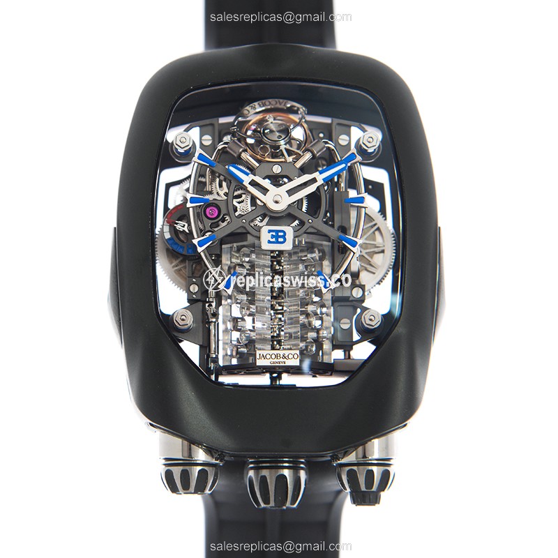 Jacob & Co Bugatti CHIRON Tourbillon - Manual Wind - Titanium Case - Black Dial - Rubber Black Strap