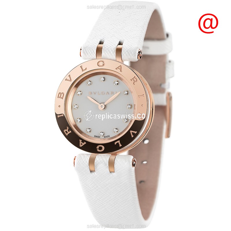 Bulgari B.ZERO1 Replica - Quartz - 18kt Rose Gold - Silver Dial - Leather White Strap - Luxury Replica B.ZERO1 Watch