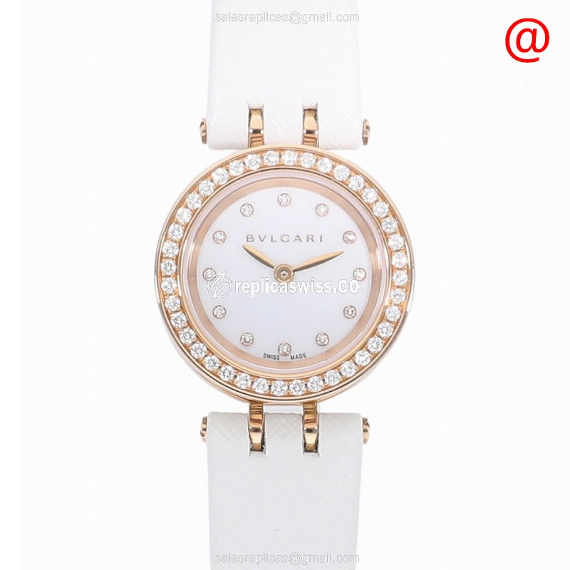 Bulgari B.ZERO1 Replica - Quartz - 18kt Rose Gold Case - White Dial & Diamonds - Leather Strap - Luxury Replica B.ZERO1 Watch