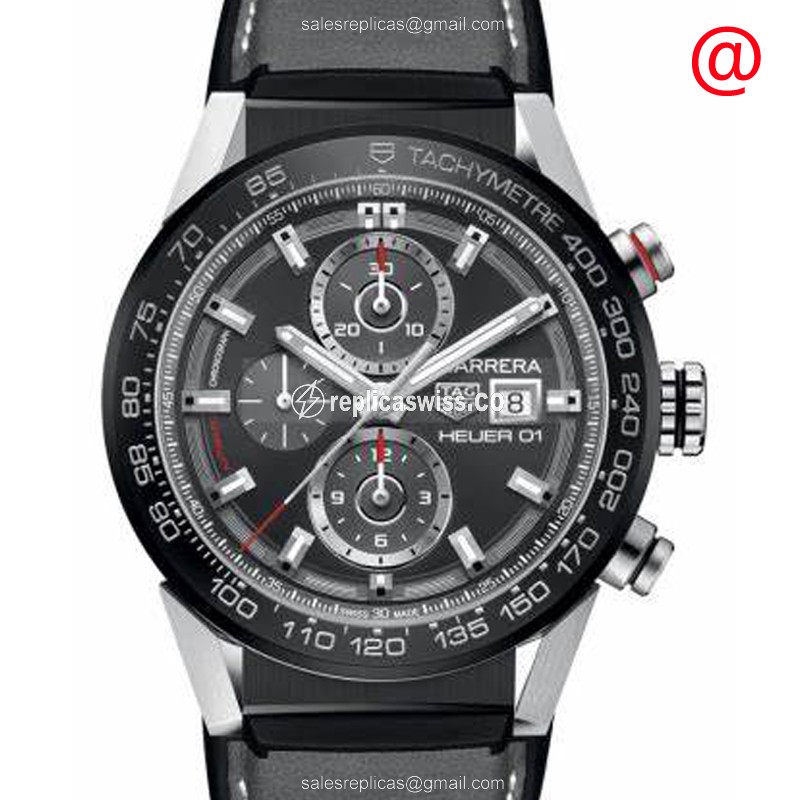 Tag Heuer Carrera Replica - Automatic - Ceramic/Steel - Gray Dial - Leather Strap - Grey Buckle