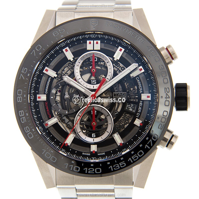 Tag Heuer CARRERA Replica - Automatic - Ceramic/Steel - Black Dial - Silver/Steel Strap