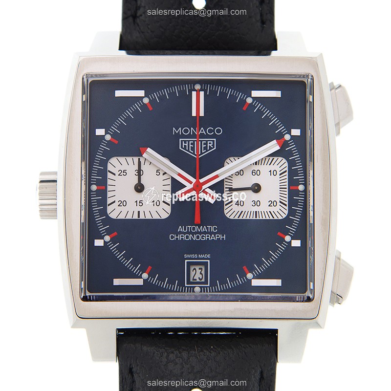 Tag Heuer Manaco Replica - Automatic - Steel - Blue Dial - Black Leather Strap