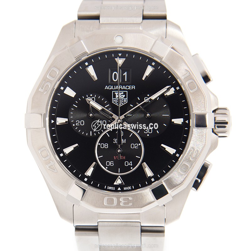 Tag Heuer AQUARACER Quartz - Black Dial - Silver Steel - Clasp - 40mm Case